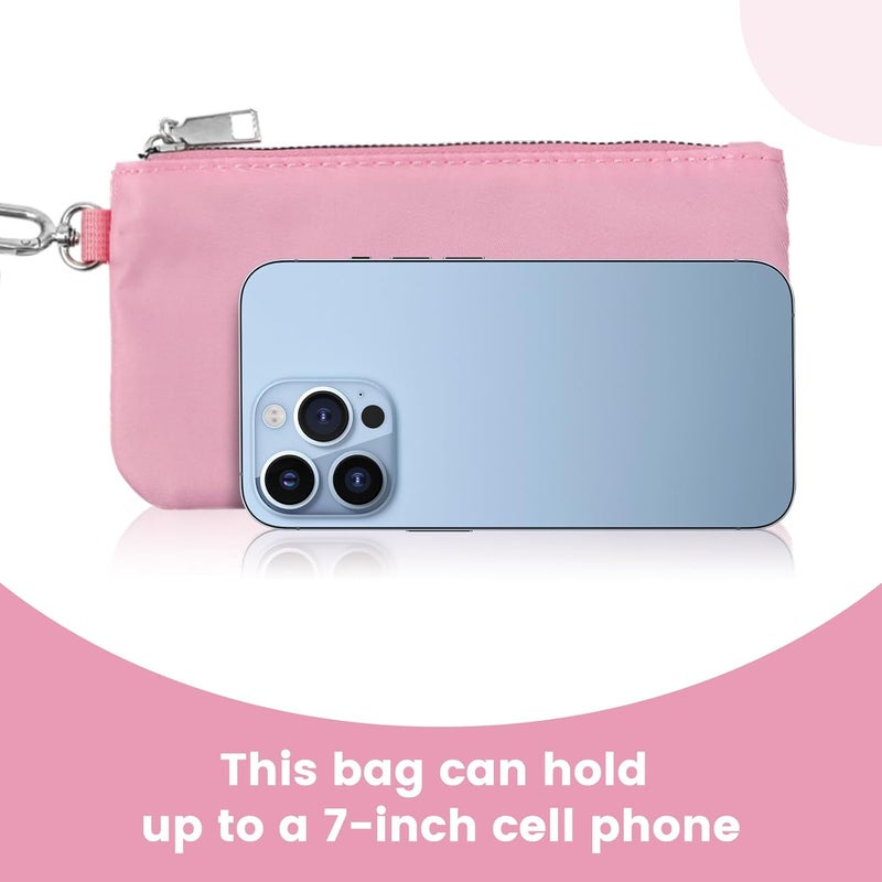 EKOLE Store Mini Zip Around Wristlet Keychain Wallet for Women Detachable Dual Pouch Wristlet Portable Phone Coin Purse Coin Pocket (Pink+White) - Image 4